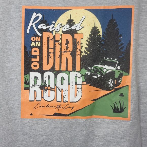 Cardin McCoy Heather Gray Short Sleeve Shirt (Size M) Old Dirt Road w/ Jeep - Picture 2 of 6